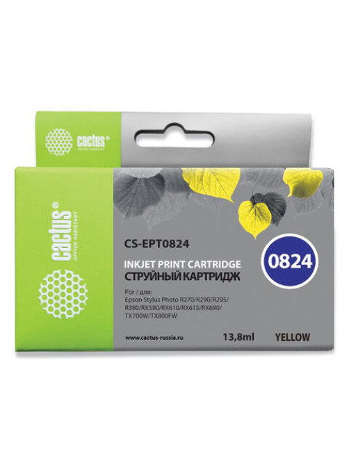 Картридж струйный CACTUS (CS-EPT0824) для EPSON Stylus R270/R390/ RX590, желтый