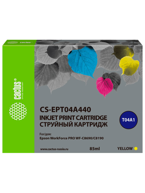 Картридж струйный CACTUS (CS-EPT04A440) для Epson WorkForce Pro WF-C8190, WF-C8690, желтый, 85 мл