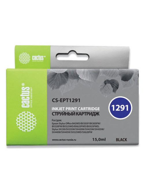 Картридж струйный CACTUS (CS-EPT1291) для EPSON Stylus B42WD/BX305W/BX625WD, черный
