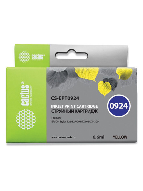 Картридж струйный CACTUS (CS-EPT0924) для EPSON Stylus C91/CX4300/T26/T27/TX106, желтый