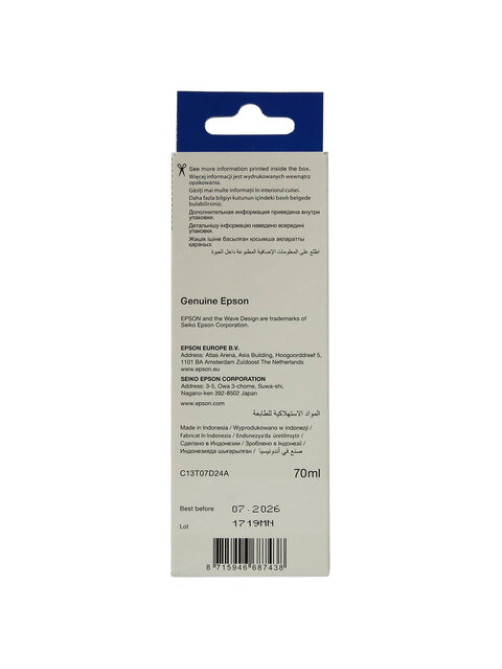 Чернила EPSON 115 (C13T07D24A) для СНПЧ L8160/L8180, голубые, объем 70 мл, ОРИГИНАЛЬНЫЕ