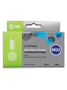 Картридж струйный CACTUS (CS-EPT0922) для EPSON Stylus C91/CX4300/T26/T27/TX106, голубой