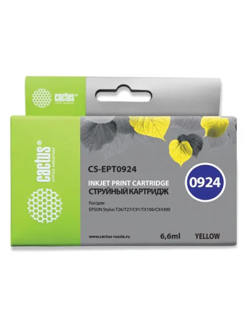 Картридж струйный CACTUS (CS-EPT0924) для EPSON Stylus C91/CX4300/T26/T27/TX106, желтый