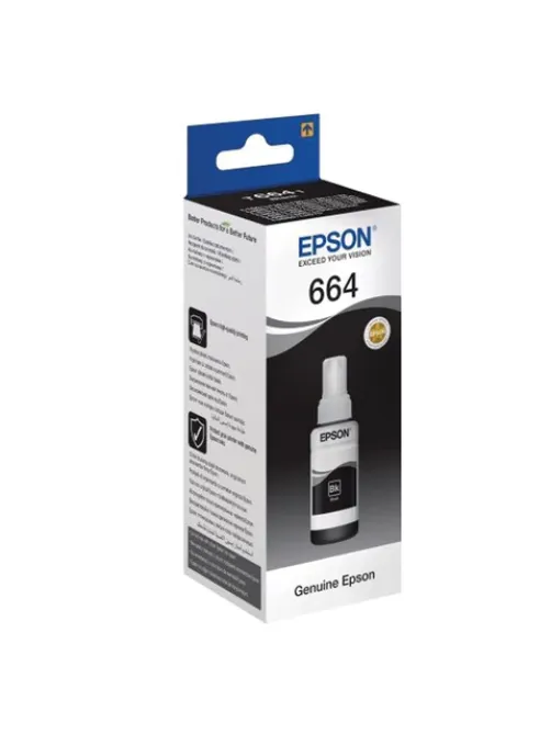 Чернила EPSON 664 (T6641) для СНПЧ Epson L100/L110/L200/L210/L300/L456/L550, черные, ОРИГИНАЛЬНЫЕ, C13T66414A/198
