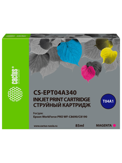Картридж струйный CACTUS (CS-EPT04A340) для Epson WorkForce Pro WF-C8190 / WF-C8690, пурпурный, 85 мл