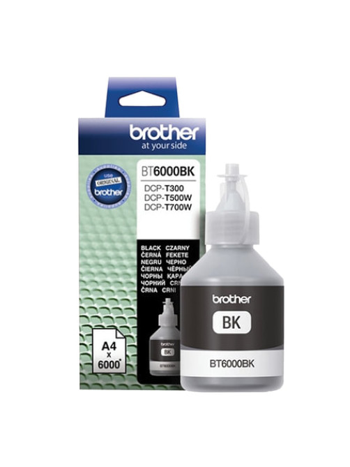 Чернила BROTHER (BT-6000BK) для СНПЧ Brother DCP-T500W\T700W\T300, черные, ресурс 6000 страниц, оригинальные, BT6000BK