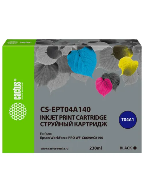 Картридж струйный CACTUS (CS-EPT04A140) для Epson WorkForce Pro WF-C8190 / WF-C8690, черный, 230 мл