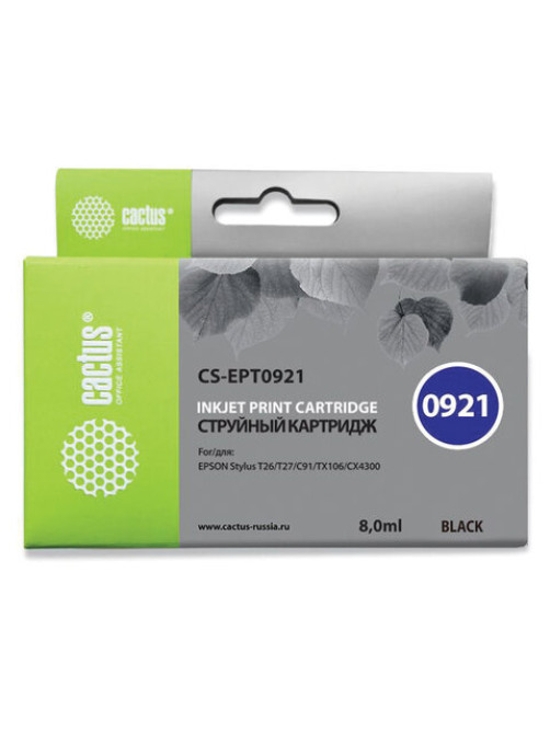 Картридж струйный CACTUS (CS-EPT0921) для EPSON Stylus C91/CX4300/T26/T27/TX106, черный