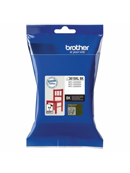 Картридж струйный BROTHER (LC3619XLBK) для MFC-J3530DW/J3930DW, черный, оригинальный, ресурс 3000 страниц