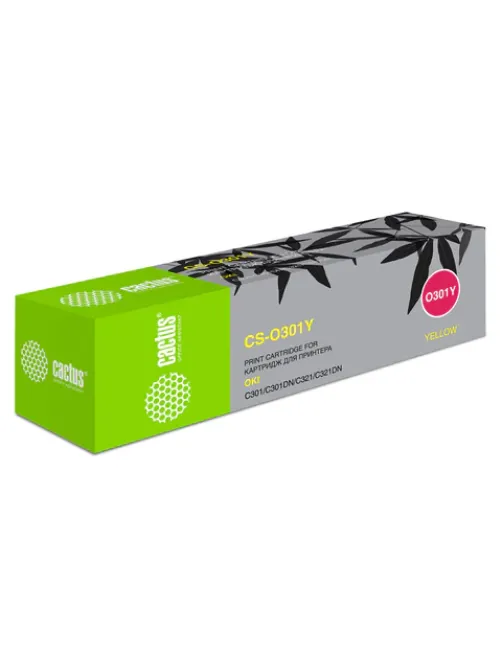 Тонер-картридж CACTUS (CS-O301Y) для OKI C301/321, желтый, ресурс 1500 стр.