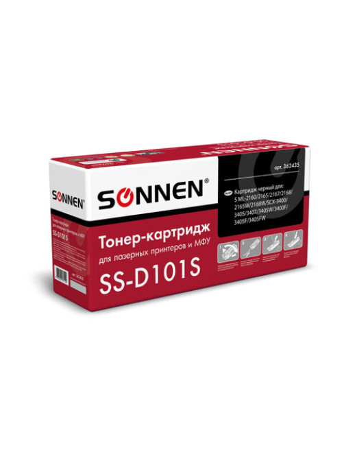 Картридж лазерный SONNEN (SS-D101S) для SAMSUNG ML2160-2168/SCX-3400/05-07, ВЫСШЕЕ КАЧЕСТВО, ресурс 1500 стр., 362435