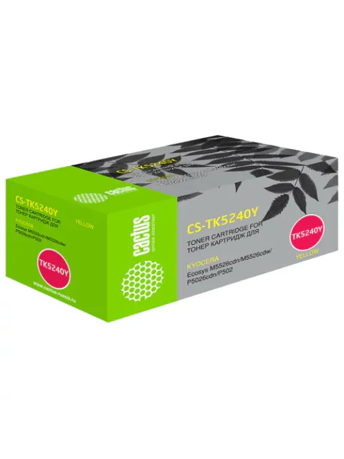 Картридж лазерный CACTUS (CS-TK5240Y) для Kyocera M5526cdn/M5526cdw/P5026cdn, желтый, ресурс 3000 страниц