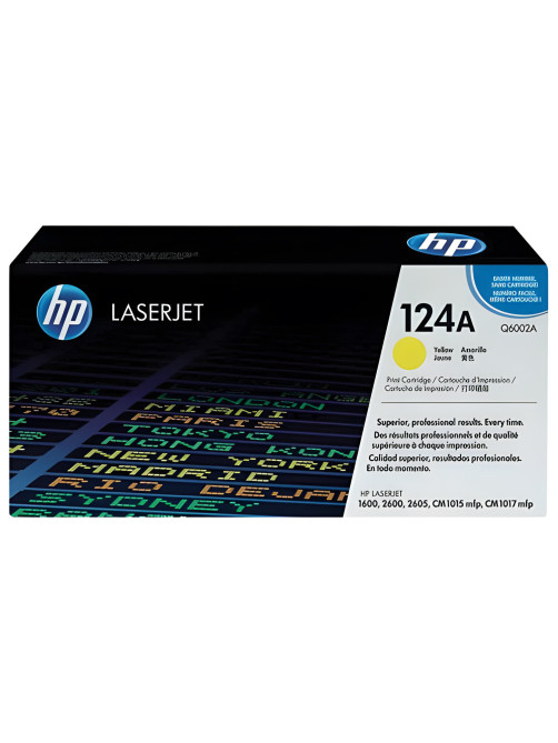 Картридж лазерный HP (Q6002A) ColorLaserJet CM1015/2600 и др, №124A, желтый, оригинальный, 2000 стр.