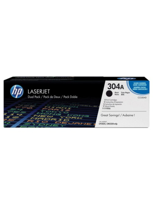 Картридж лазерный HP (CC530AD) CLJ CP2025/CM2320, №304A, черный, КОМПЛЕКТ 2 шт., оригинальный, ресурс 2х3500 страниц