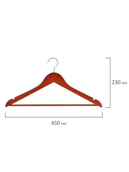 Вешалки-плечики, размер 48-50, КОМПЛЕКТ 5 шт., дерево, перекладина, цвет вишня, BRABIX 
