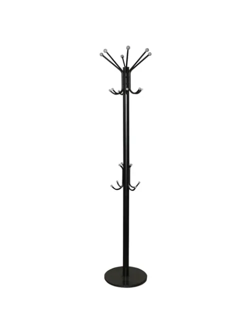 Вешалка-стойка SHT-CR450, 1,86 м, диск 37 см, 6 крючков + 4 дополнительных, металл/мрамор, черная, В1-50
