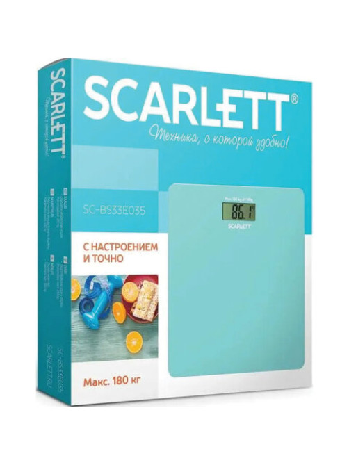 Весы напольные SCARLETT SC-BS33E035, электронные, вес до 180 кг, квадратные, стекло, бирюзовые