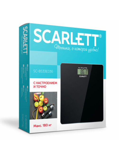 Весы напольные SCARLETT SC-BS33E036, электронные, вес до 180 кг, квадратные, стекло, черные