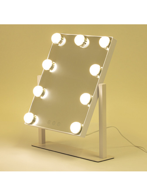 Зеркало для макияжа гримерное с подсветкой, 9 LED-ламп, 3 режима свечения, размер 25х30 см, работа от сети 220 V, цвет белый, BRABIX, 609335