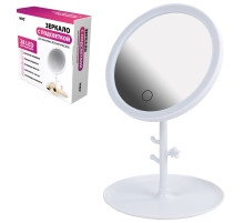 Зеркало настольное с LED-подсветкой для макияжа, диаметр 17 см, 3 режима свечения, аккумулятор 1200 mAh, цвет белый, WBZ (ВБЗ), 609330
