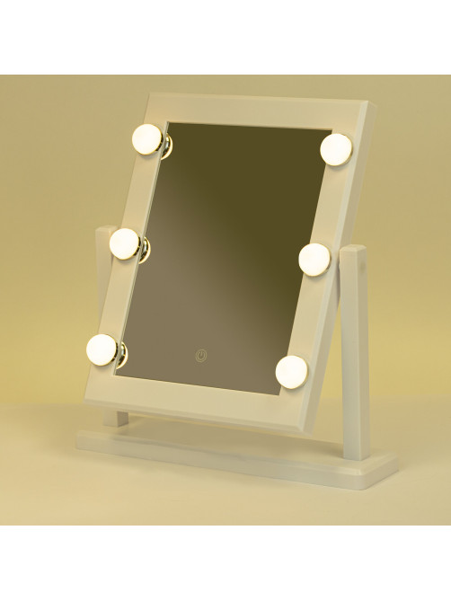 Зеркало для макияжа гримерное, 6 LED-ламп, 3 режима свечения, размер 21х29 см, работа от USB или 4хAA, цвет белый, WBZ (ВБЗ), 609334