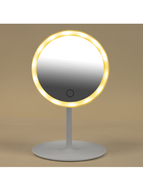 Зеркало настольное с LED-подсветкой для макияжа, диаметр 17 см, 3 режима свечения, аккумулятор 800 mAh, цвет белый, WBZ (ВБЗ), 609332