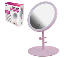 Зеркало настольное с LED-подсветкой для макияжа, диаметр 17 см, 3 режима свечения, аккумулятор 1200 mAh, цвет розовый, WBZ (ВБЗ), 609331