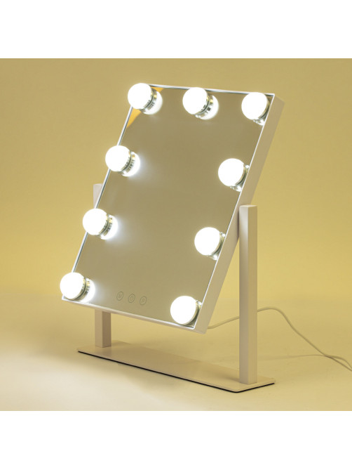 Зеркало для макияжа гримерное с подсветкой, 9 LED-ламп, 3 режима свечения, размер 25х30 см, работа от сети 220 V, цвет белый, BRABIX, 609335