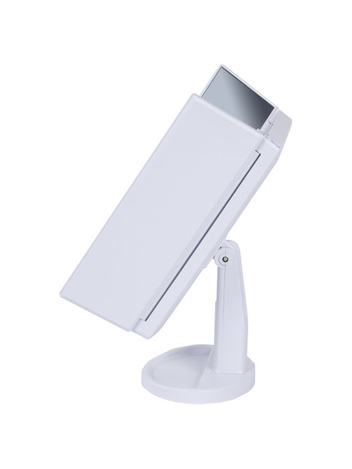 Зеркало настольное с LED-подсветкой для макияжа, размер 24х18 см, складное, увеличение х2, х3, х10, белое, BRABIX, 609337