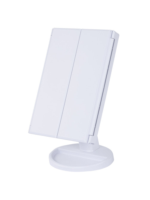 Зеркало настольное с LED-подсветкой для макияжа, размер 24х18 см, складное, увеличение х2, х3, х10, белое, BRABIX, 609337