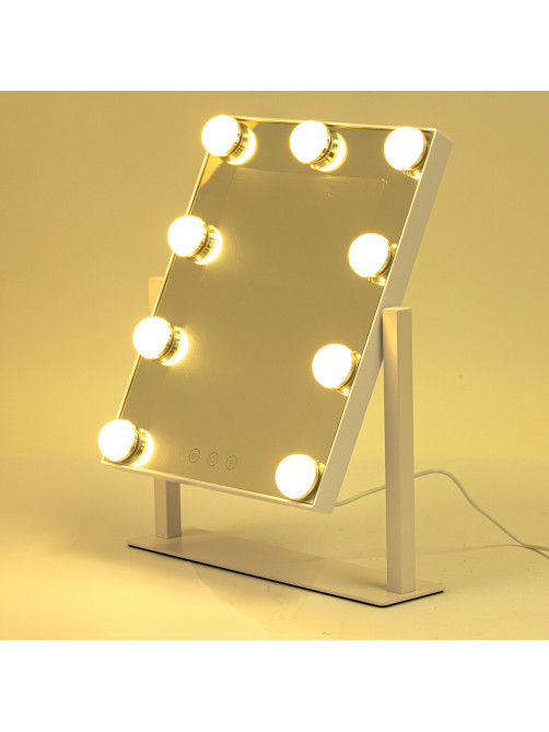 Зеркало для макияжа гримерное с подсветкой, 9 LED-ламп, 3 режима свечения, размер 25х30 см, работа от сети 220 V, цвет белый, BRABIX, 609335