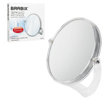 Зеркало настольное BRABIX, круглое, диаметр 17 см, двустороннее, с увеличением, прозрачная рамка, 607424