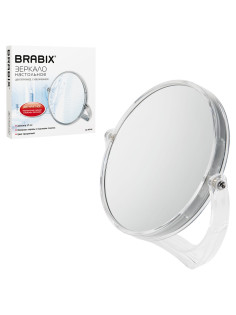 Зеркало настольное BRABIX, круглое, диаметр 17 см, двустороннее, с увеличением, прозрачная рамка, 607424