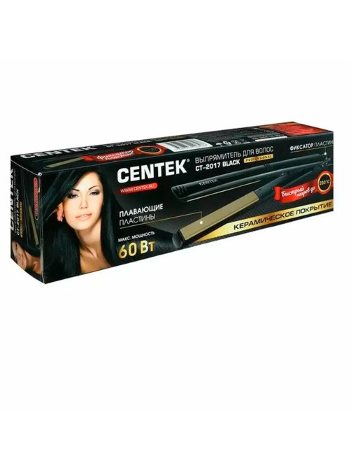 Выпрямитель для волос CENTEK CT-2017, 1 режим нагрева 230 °С, керамика, черный, CT-2017 BLACK