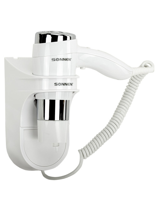 Фен для волос настенный SONNEN HD-2112 EXTRA POWER, 1600 Вт, 2 скорости, белый/хром, 608480