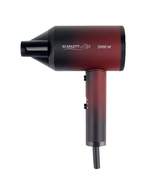 Фен SCARLETT SC-HD70I38, 2000 Вт, 2 скорости, 3 температурных режима, ионизация, черный/бордовый