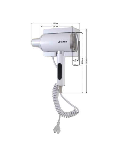 Фен для волос настенный KSITEX F-2000W JET, 2000 Вт, пластик 2 скорости, 2 температурных режима, белый