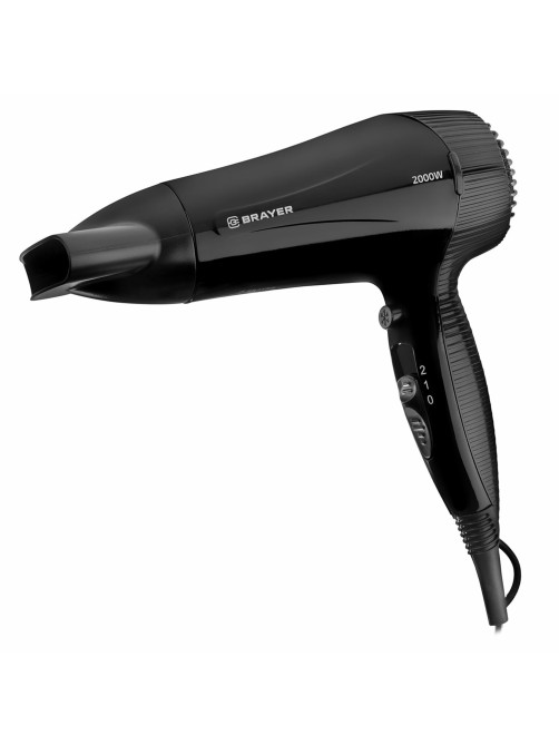 Фен для волос настенный BRAYER BR3021BK, 2000 Вт, пластик, 2 скорости, 2 температурных режима, черный