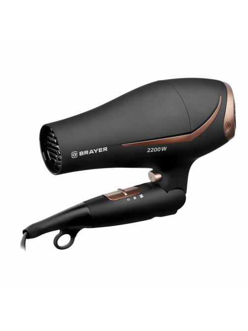 Фен BRAYER BR3000BN, 2200 Вт, 2 скорости, 3 температурных режима, складная ручка, черный
