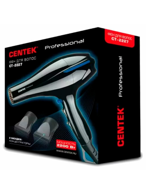 Фен CENTEK CT-2227 Professional, 2200 Вт, 2 скорости, 3 температурных режима, черный