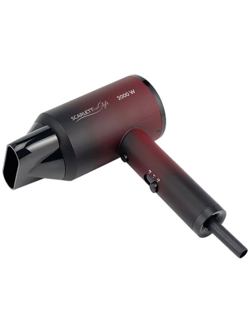 Фен SCARLETT SC-HD70I38, 2000 Вт, 2 скорости, 3 температурных режима, ионизация, черный/бордовый
