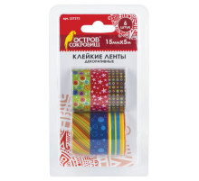 Клейкие ленты 15 мм х 5 м, декоративные, ОСТРОВ СОКРОВИЩ, комплект 6 шт., ассорти №2, блистер, 227272