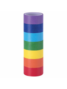 Клейкие WASHI-ленты для декора РАДУЖНЫЕ, однотонные, 15 мм х 3 м, 7 цветов, рисовая бумага, ОСТРОВ СОКРОВИЩ, 661702