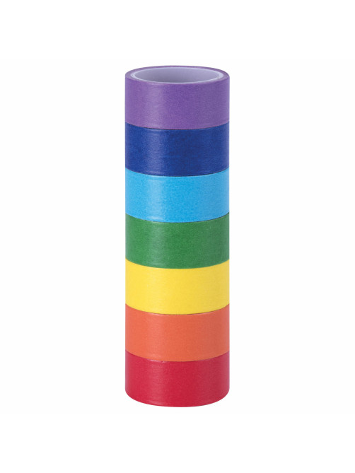 Клейкие WASHI-ленты для декора РАДУЖНЫЕ, однотонные, 15 мм х 3 м, 7 цветов, рисовая бумага, ОСТРОВ СОКРОВИЩ, 661702