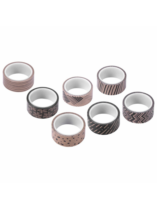 Клейкие WASHI-ленты для декора КОФЕЙНЫЕ ЦВЕТА, 15 мм х 3 м, 7 цветов, рисовая бумага, ОСТРОВ СОКРОВИЩ, 661706