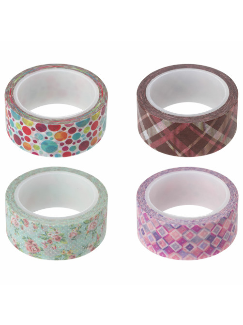 Клейкая WASHI-лента для декора, 15 мм х 5 м, ассорти, в дисплее, рисовая бумага, ОСТРОВ СОКРОВИЩ, 661719