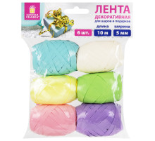 Лента упаковочная декоративная для подарков, глянец, 6 шт., 5 мм х 10 м, цвет ассорти, ЗОЛОТАЯ СКАЗКА, 591830