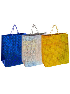 Пакет подарочный 41x19x49 см (XXL), НАБОР 3 шт., 3 дизайна, голография, ЗОЛОТАЯ СКАЗКА, 609738