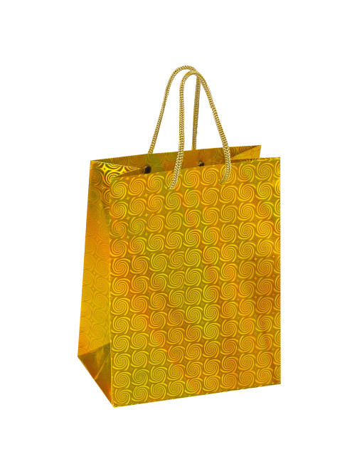 Пакет подарочный 18x10x23 см (M), НАБОР 10 шт., 5 дизайнов, голография, ЗОЛОТАЯ СКАЗКА, 609733