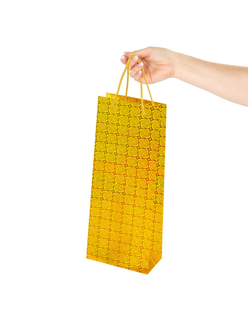 Пакет подарочный для бутылки 13x9x36 см (B), НАБОР 8 шт., 4 дизайна, голография, ЗОЛОТАЯ СКАЗКА, 609735